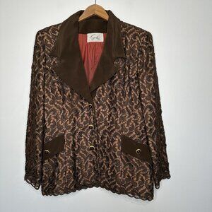 Vintage Travilla Lace Overlay Blazer Jacket Size 16 Chocolate Brown